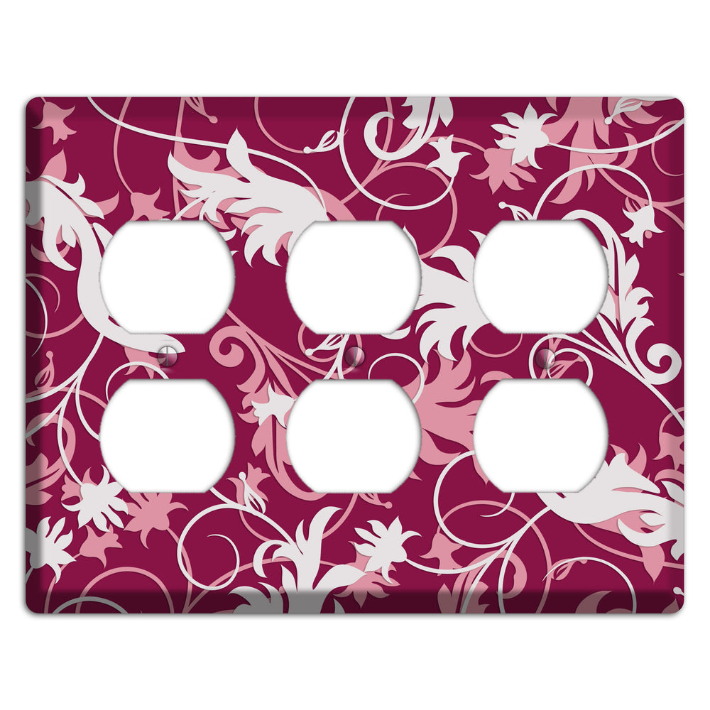 Fuschia and Pink Victorian Sprig 3 Duplex Wallplate