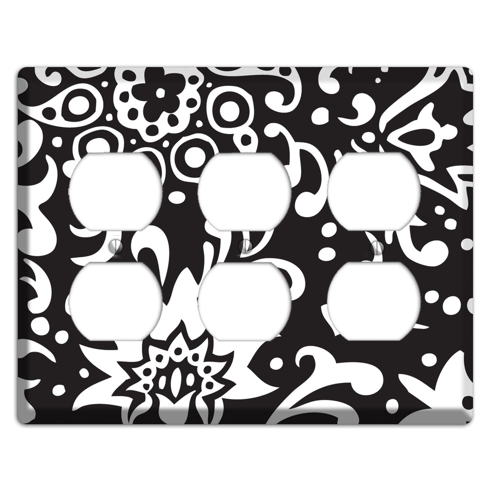 Black with White Boteh 3 Duplex Wallplate