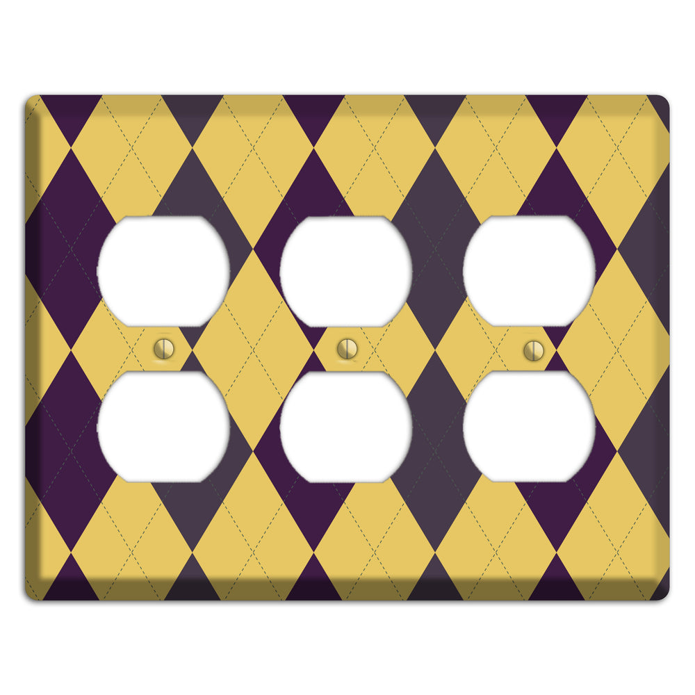 Yellow Plum Brown Argyle 3 Duplex Wallplate