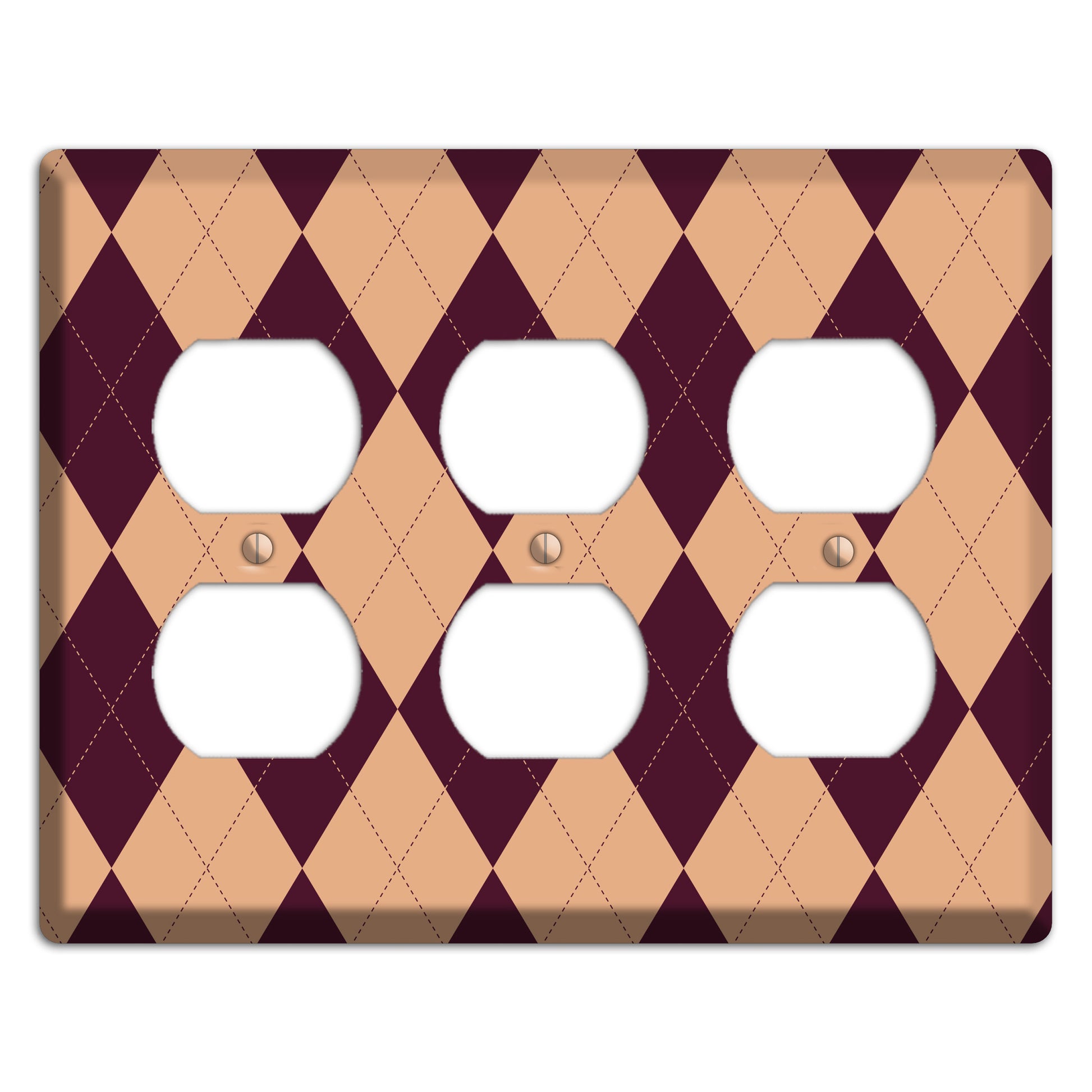 Purple and Beige Argyle 3 Duplex Wallplate