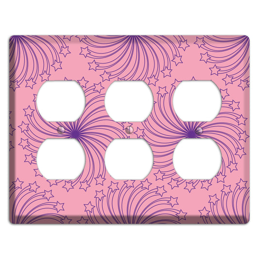 Pink with Purple Star Swirl 3 Duplex Wallplate