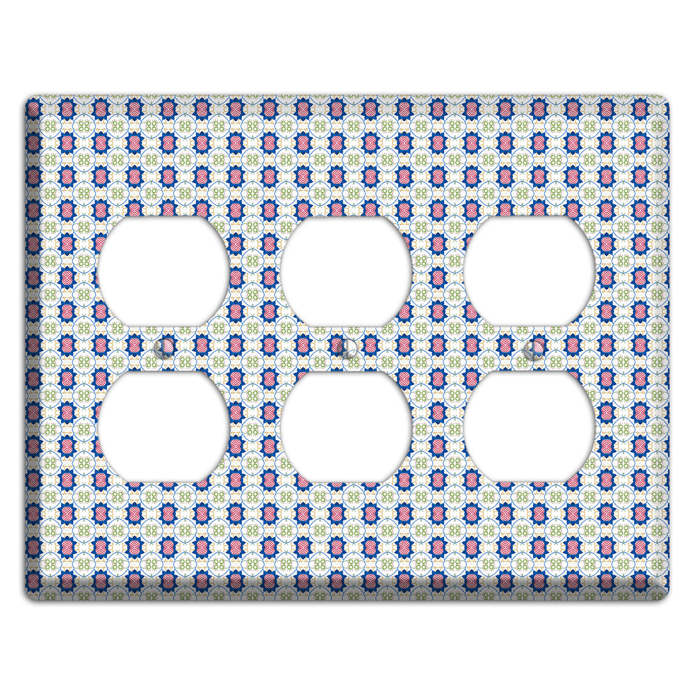 White with Blue Pink Green Arabesque 3 Duplex Wallplate
