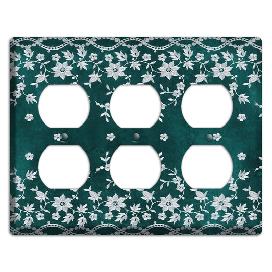 Embroidered Floral Teal 3 Duplex Wallplate