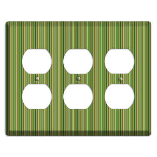 Multi Green Vertical Stripes 3 Duplex Wallplate