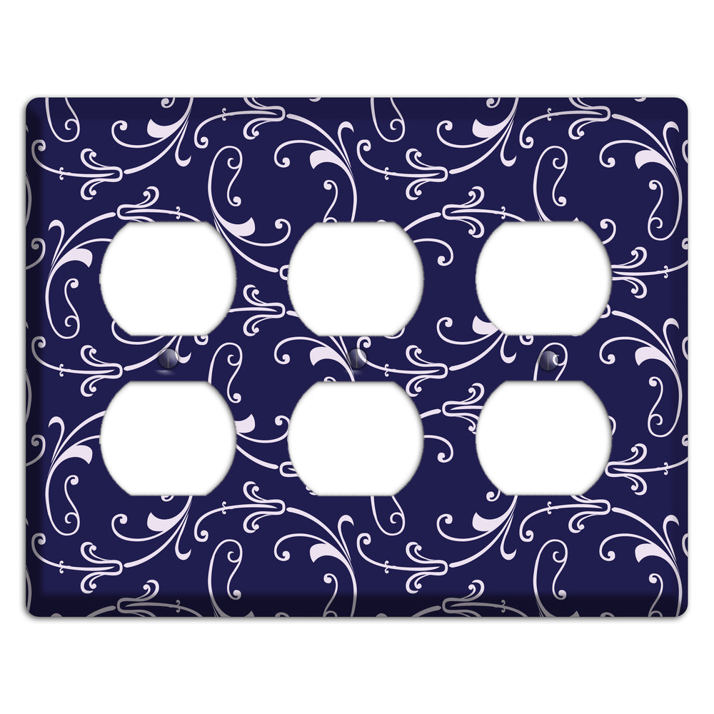 Navy Victorian Sprig 3 Duplex Wallplate