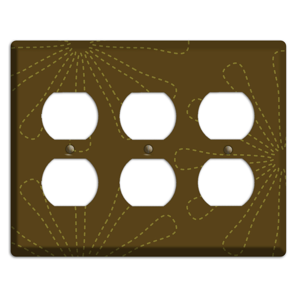 Brown Retro Stipple Floral Contour 3 Duplex Wallplate