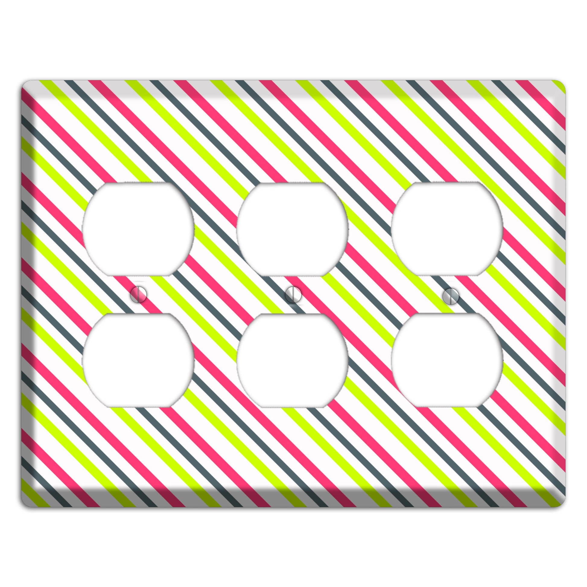 Fuschia and Lime Angled Stripe 3 Duplex Wallplate