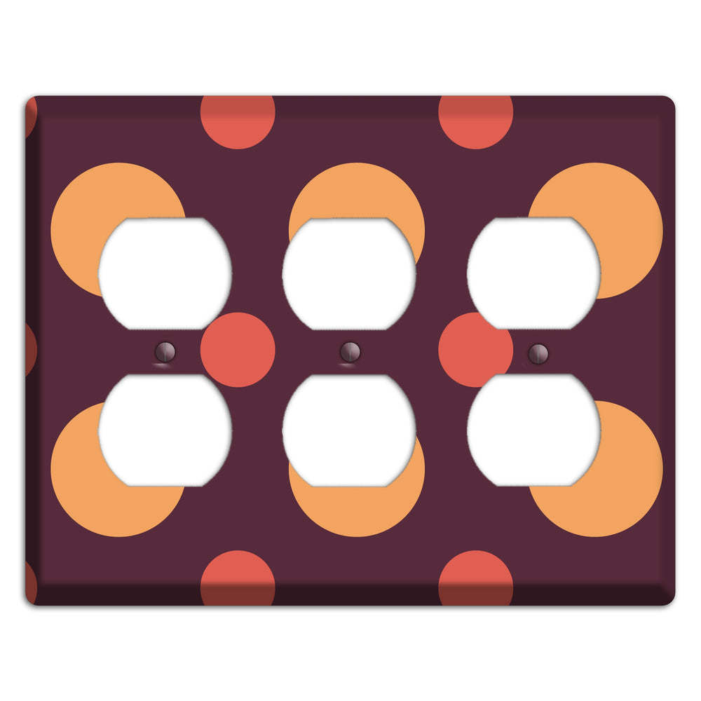Eggplant with Multi Coral Multi Medium Polka Dots 3 Duplex Wallplate