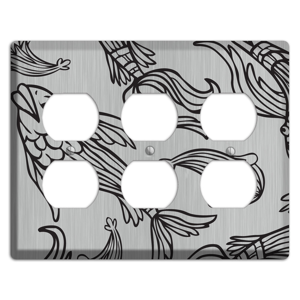 Black Koi Stainless Steel 3 Duplex Wallplate