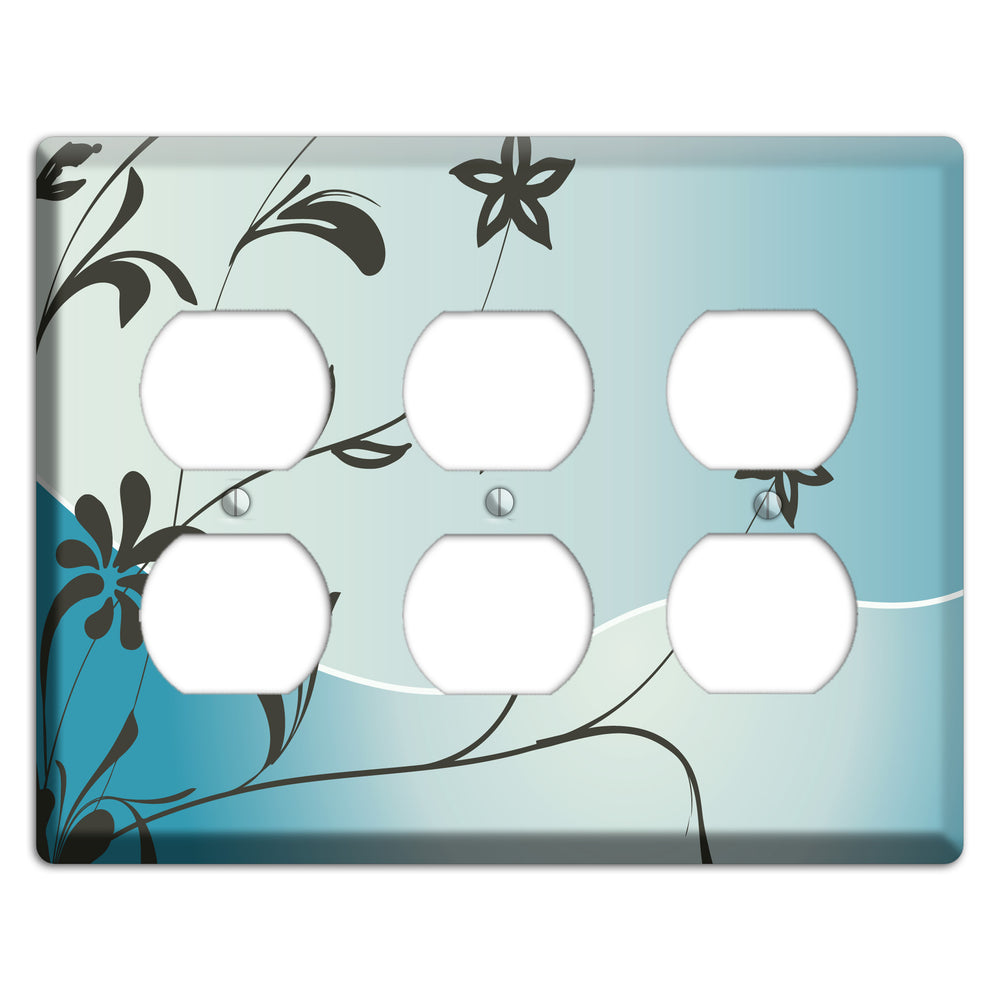 Blue-grey Flowers 3 Duplex Wallplate
