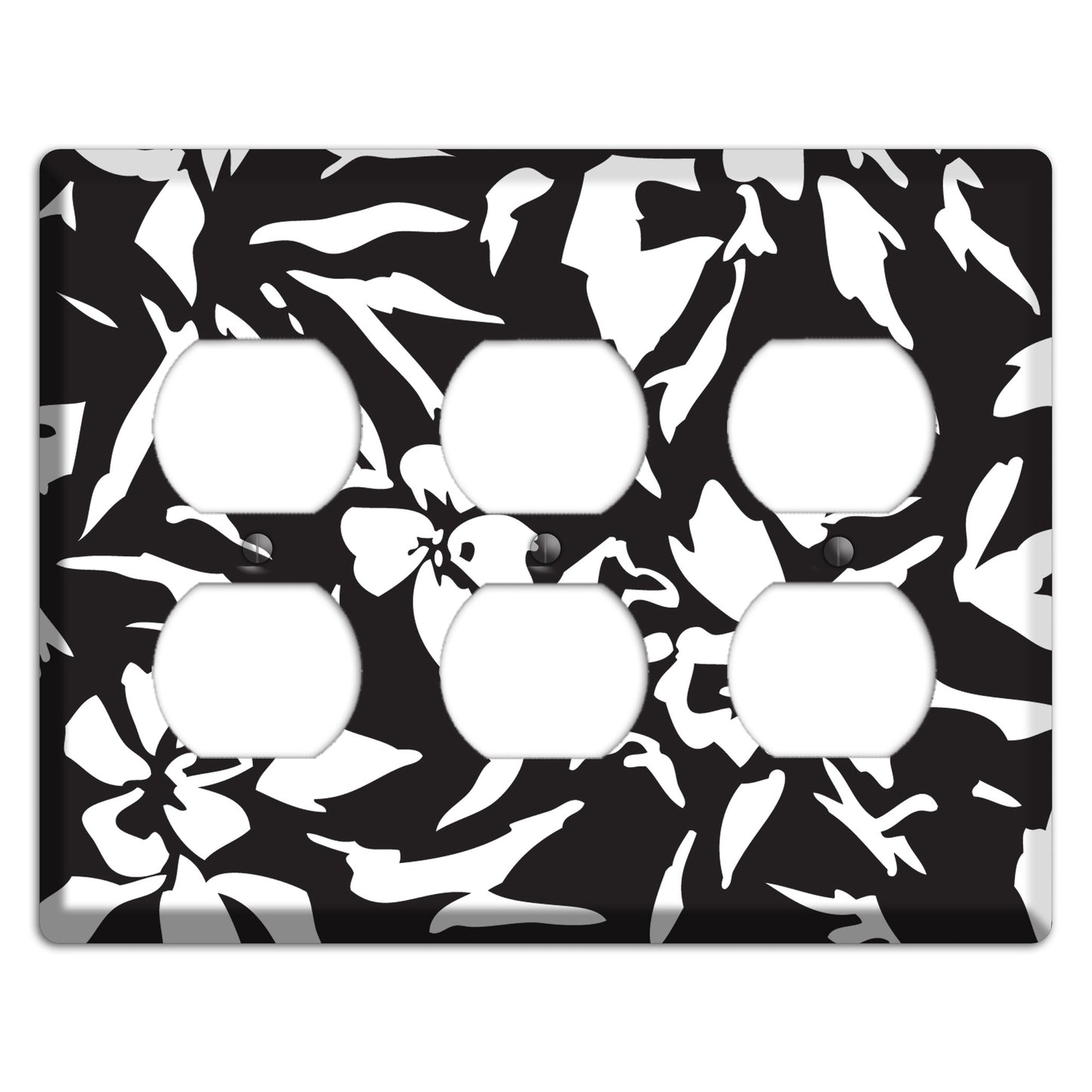 Black with White Woodcut Floral 3 Duplex Wallplate