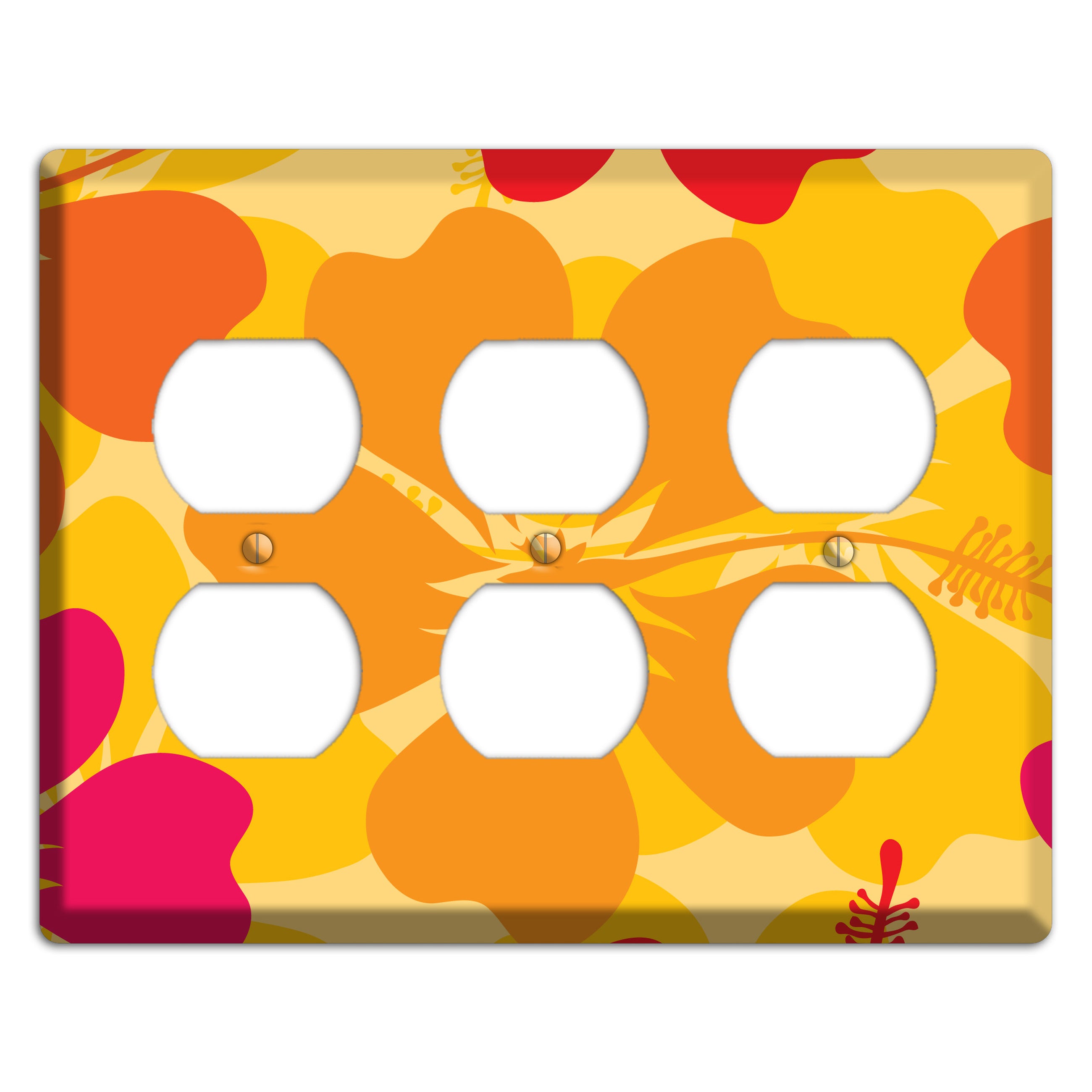Orange Retro Flowers 2 3 Duplex Wallplate