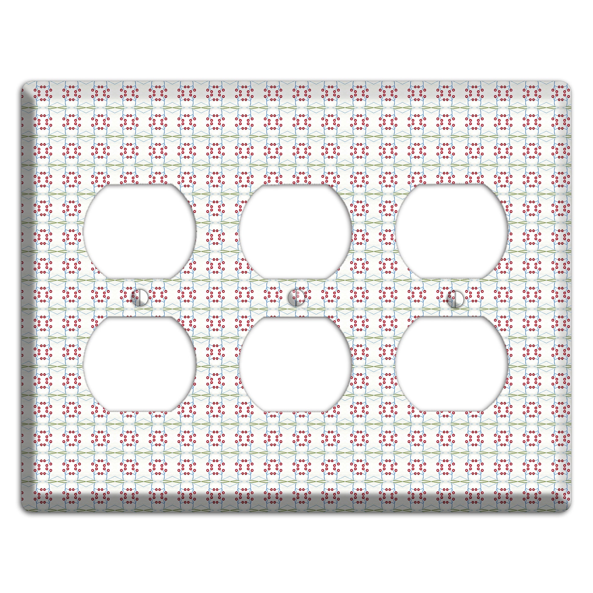 White with Red and Green Tapestry 3 Duplex Wallplate