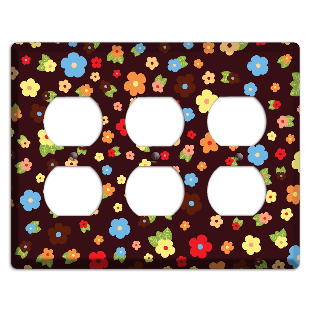 Brown Tiny Delicate Flowers 3 Duplex Wallplate