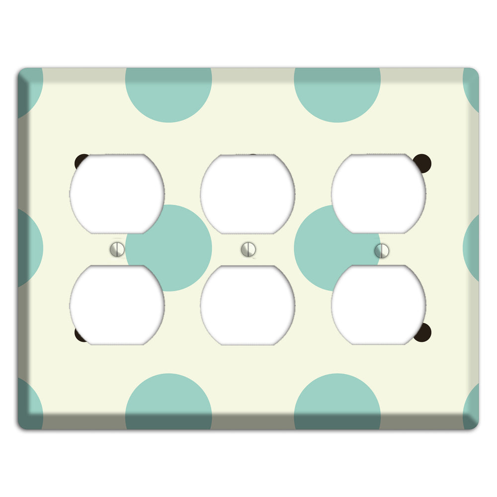 Soft Green with Aqua and Black Multi Tiled Medium Dots 3 Duplex Wallplate