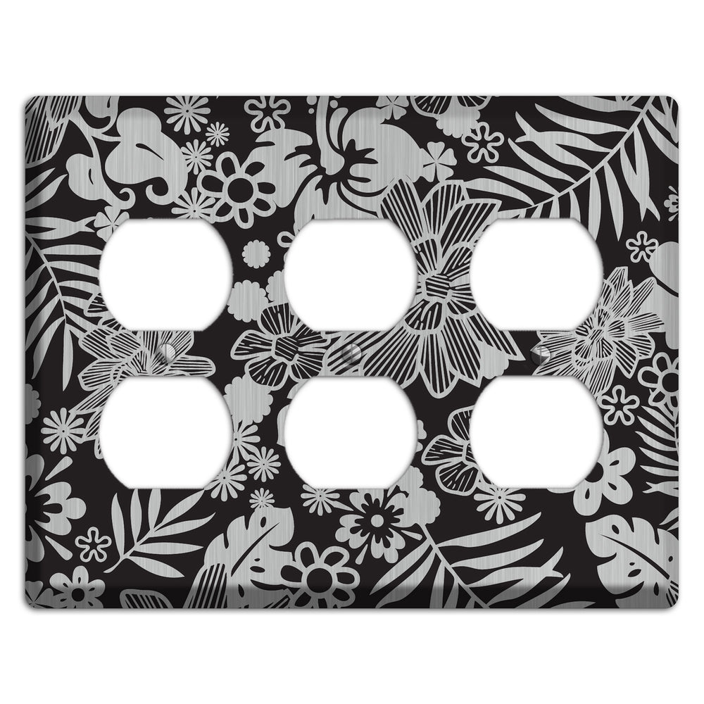 Black with Stainless Steel Tropical 3 Duplex Wallplate