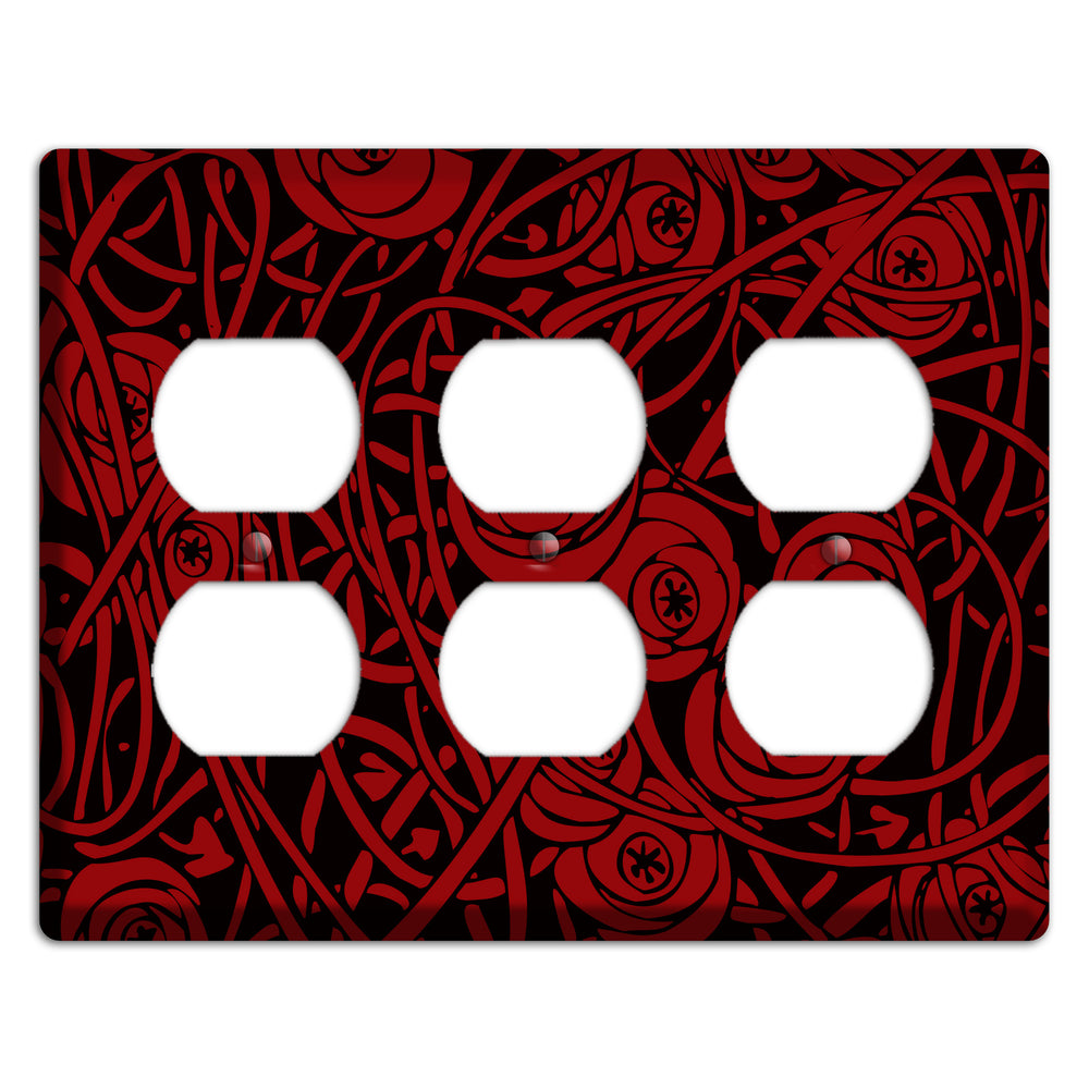 Red Deco Floral 3 Duplex Wallplate