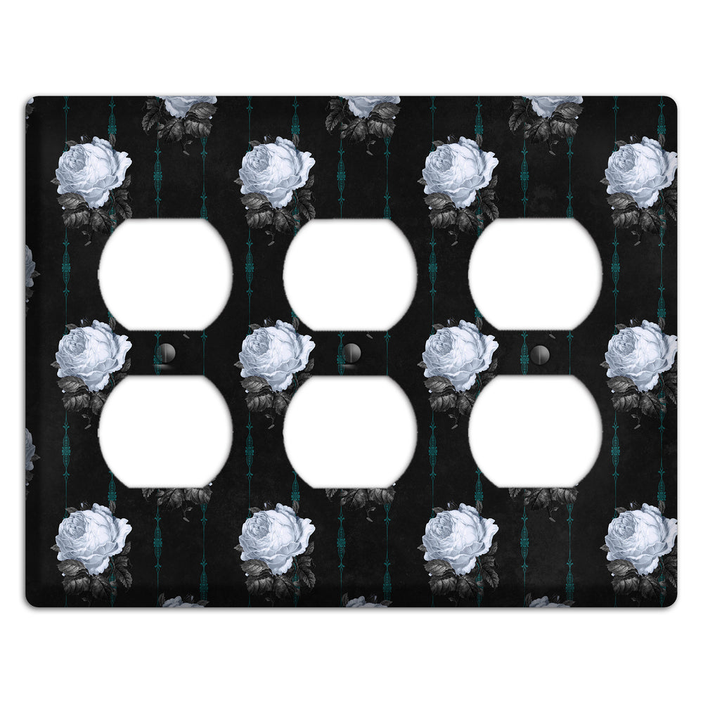 Dramatic Floral Black 3 Duplex Wallplate