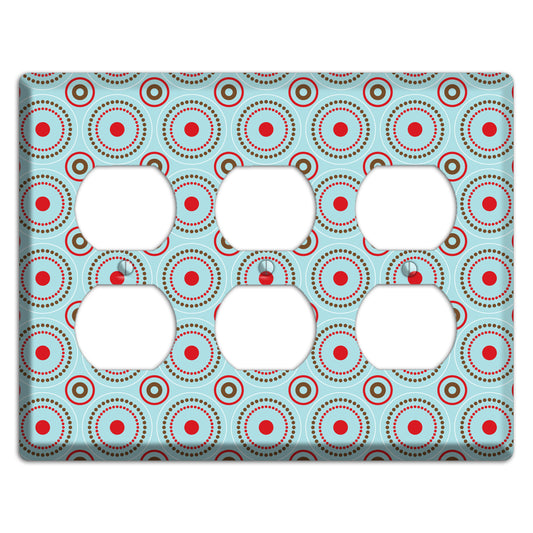 Dusty Blue with Red and Brown Retro Suzani 3 Duplex Wallplate