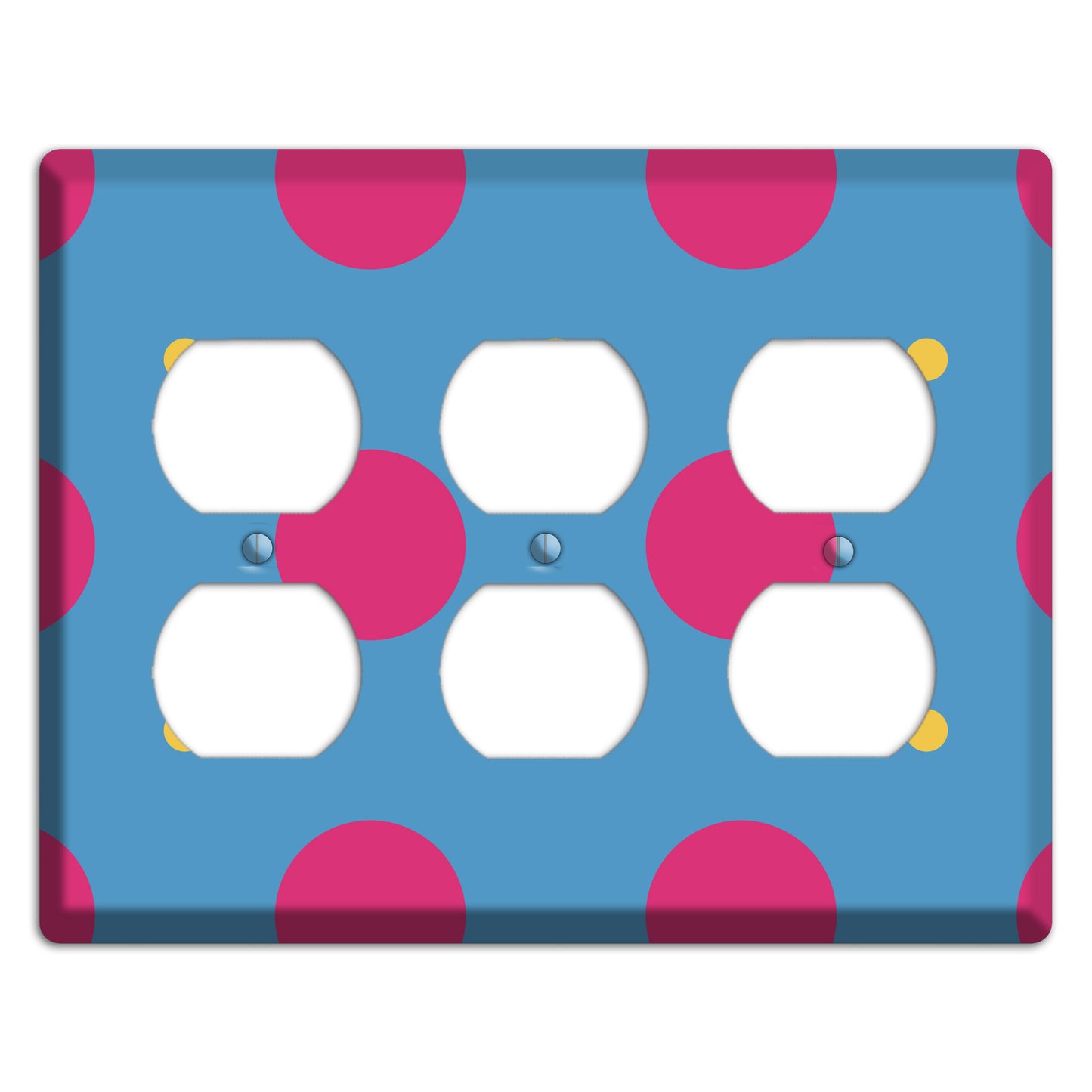 Blue with Pink and Yellow Multi Tiled Medium Dots 3 Duplex Wallplate