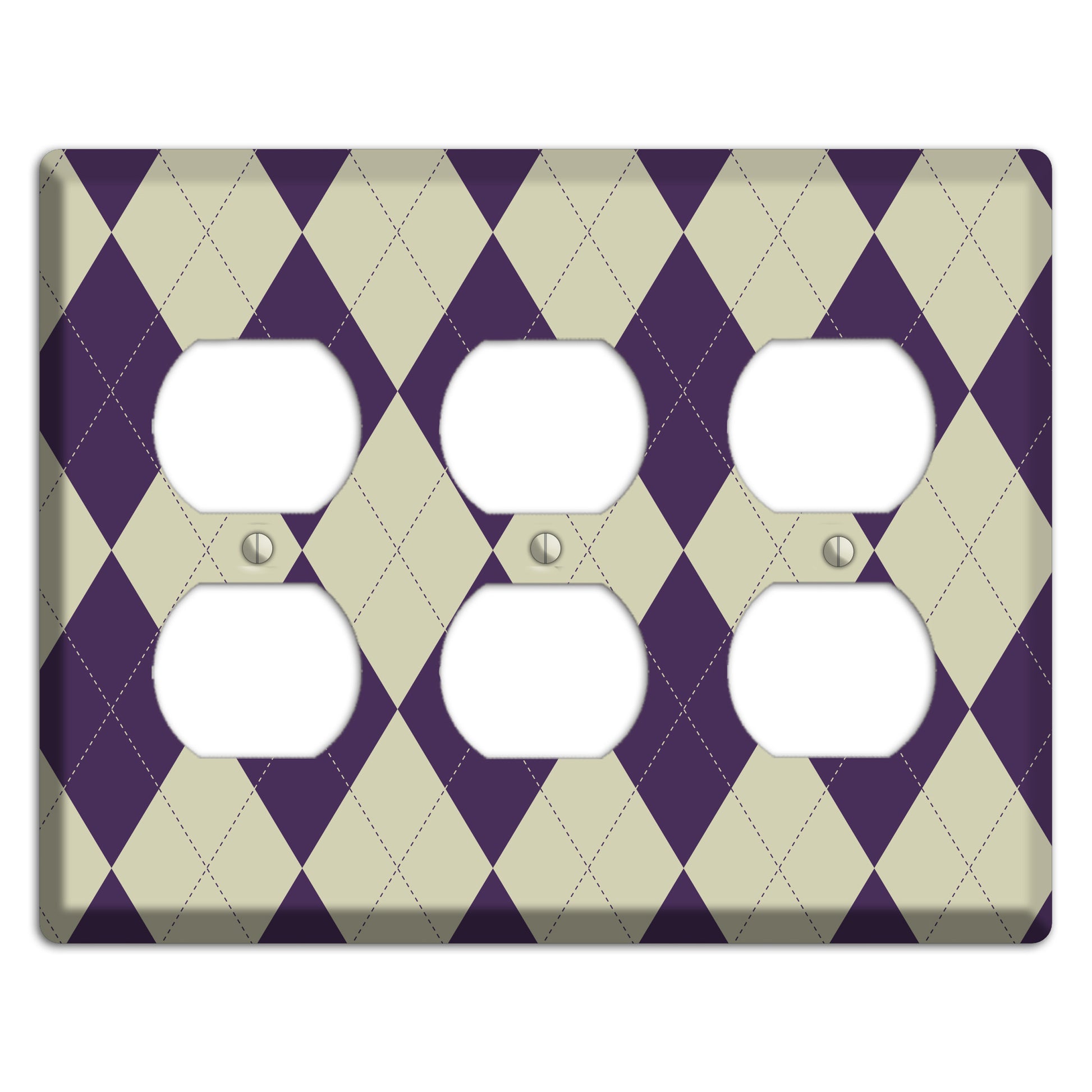 Purple and Tan Argyle 3 Duplex Wallplate