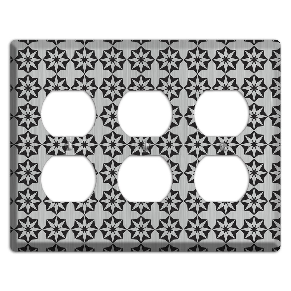 Stainless Steel with Black Foulard 3 Duplex Wallplate