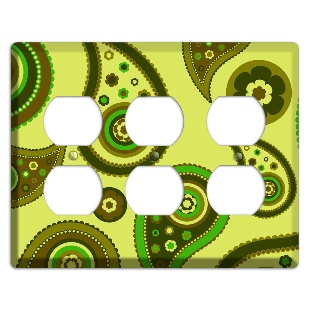 Bright Green Paisley 3 Duplex Wallplate