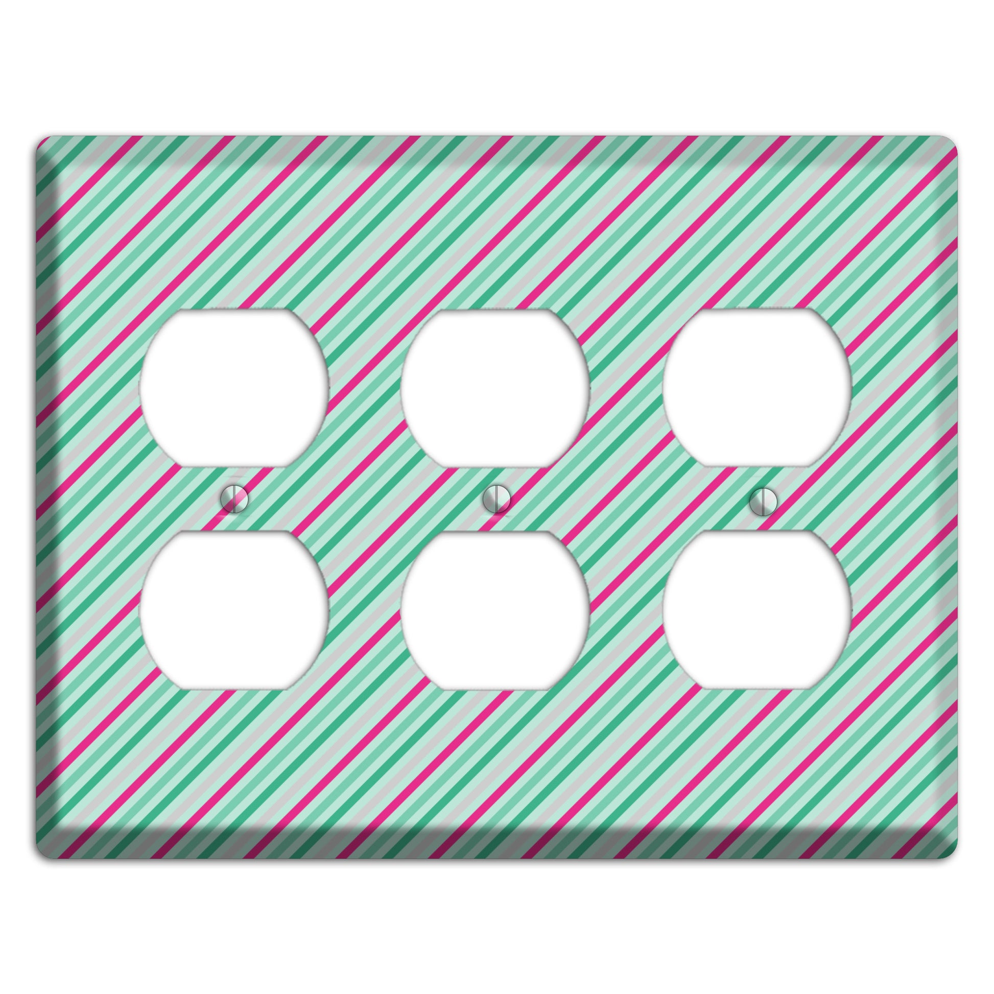 Grey Fuschia and Multi Aqua Angled Stripes 3 Duplex Wallplate