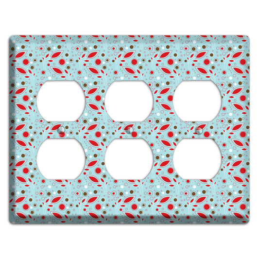 Dusty Blue with Red and Brown Retro Sprig 3 Duplex Wallplate