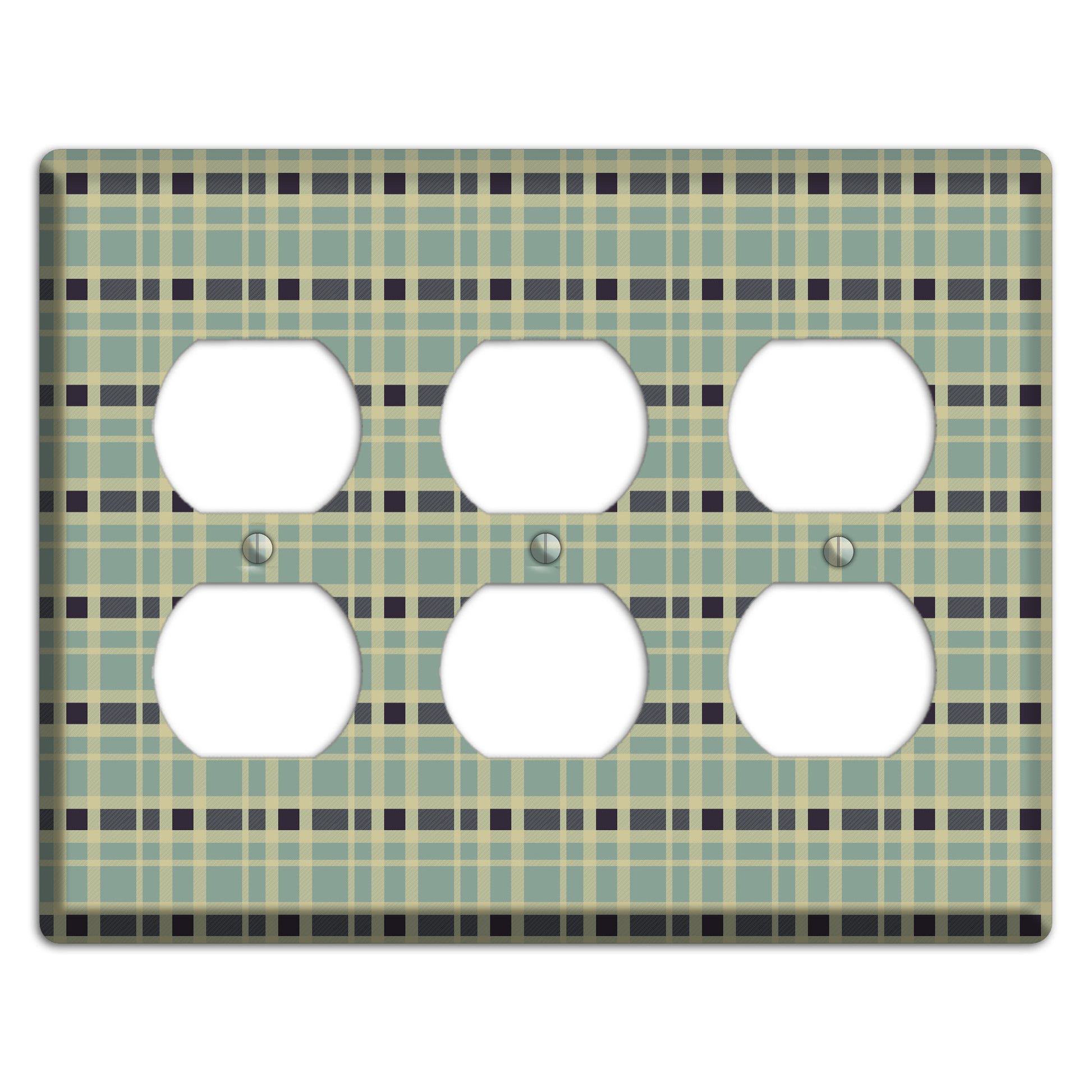 Sage and Black Plaid 3 Duplex Wallplate