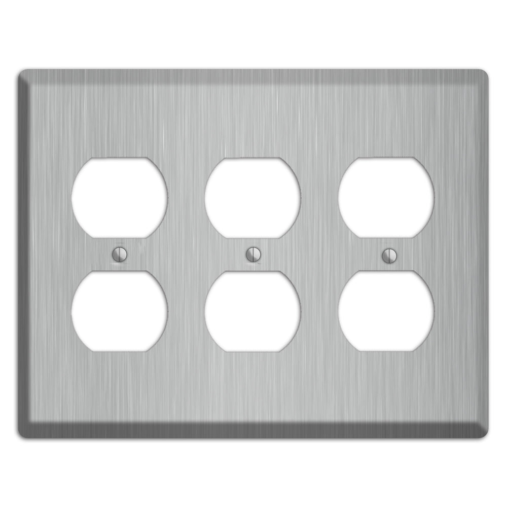 Brushed Stainless Steel 3 Duplex Wallplate
