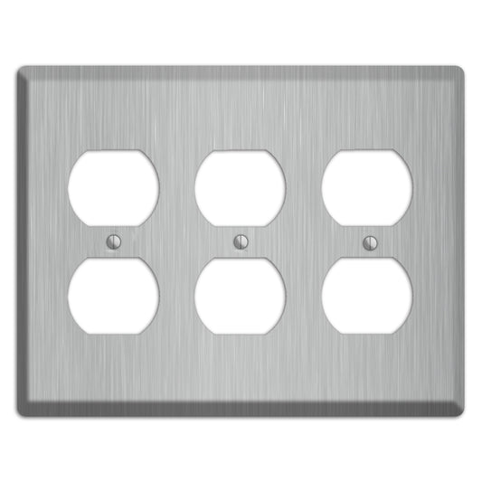 Brushed Stainless Steel 3 Duplex Wallplate