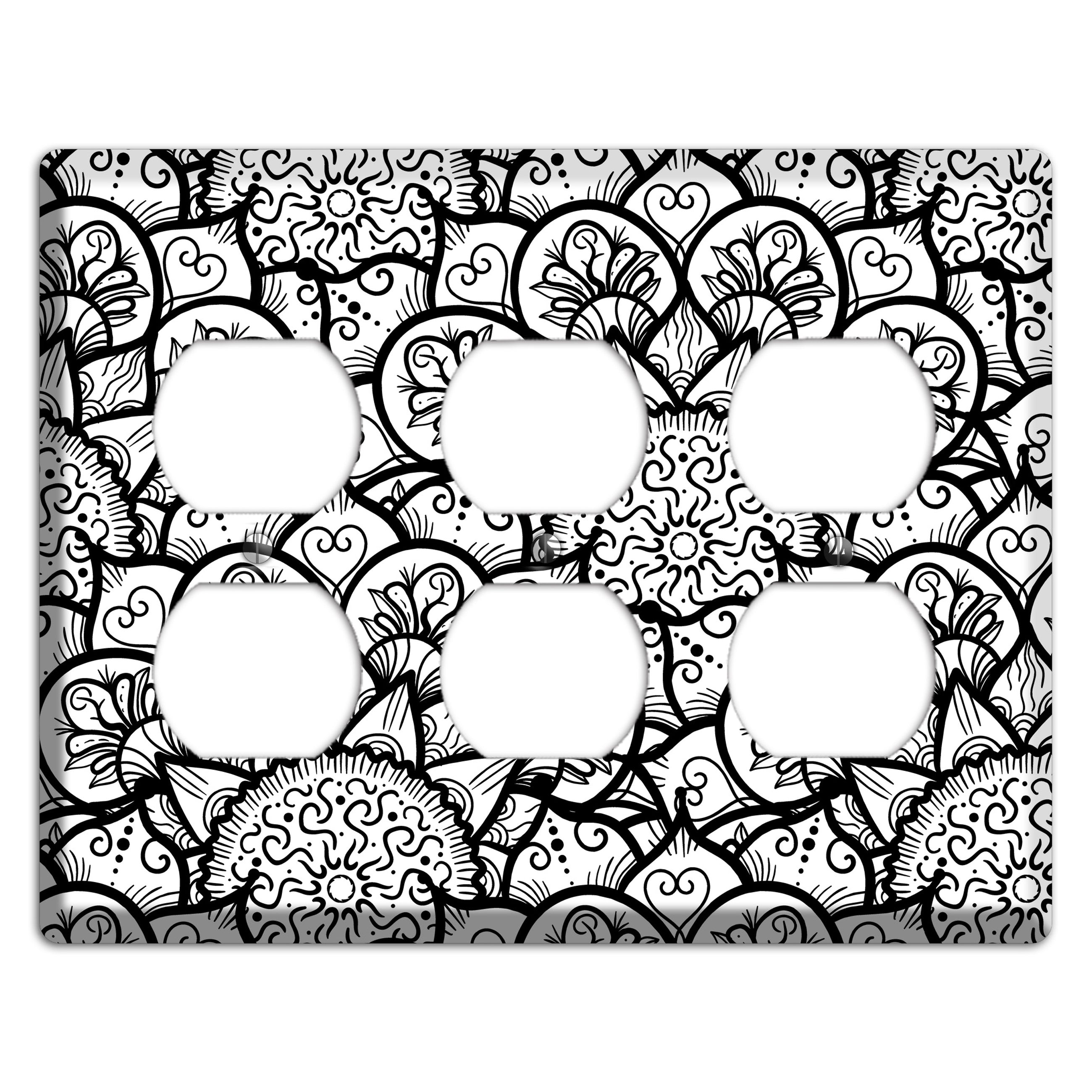 Mandala Black and White Style N Cover Plates 3 Duplex Wallplate