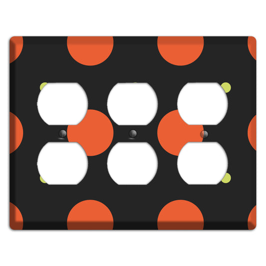 Black wih Orange and Lime Multi Tiled Medium Dots 3 Duplex Wallplate
