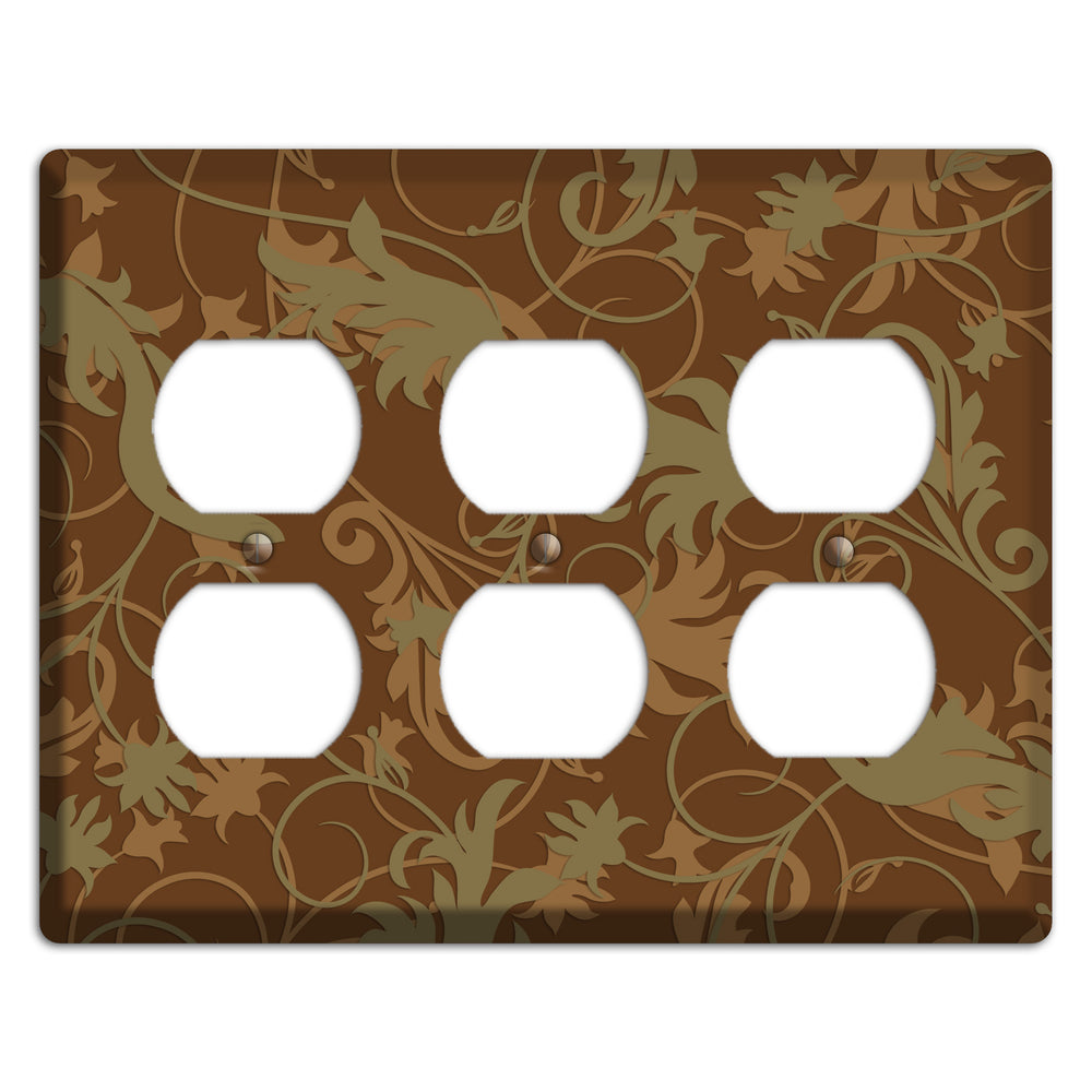 Brown and Olive Victorian Sprig 3 Duplex Wallplate