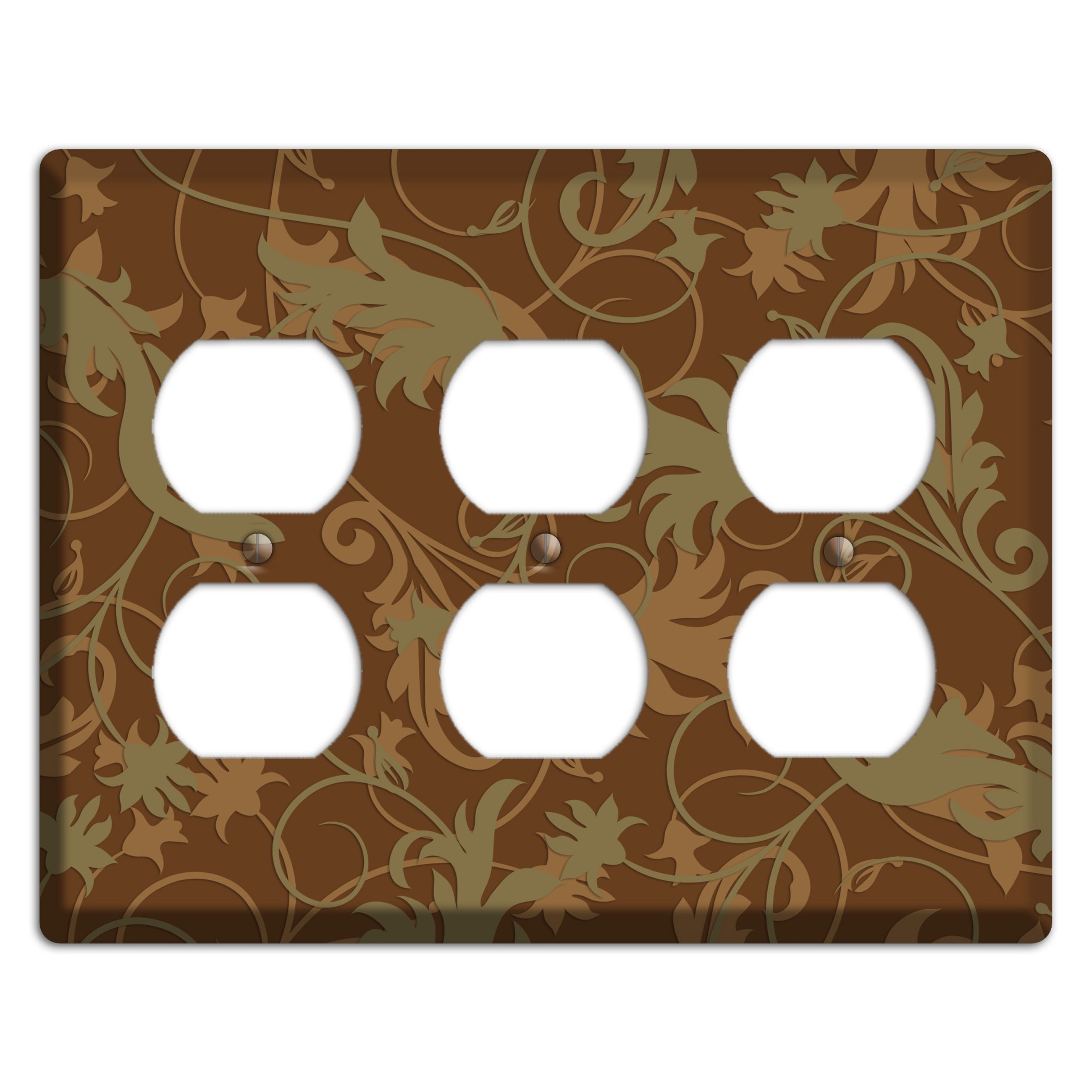 Brown and Olive Victorian Sprig 3 Duplex Wallplate