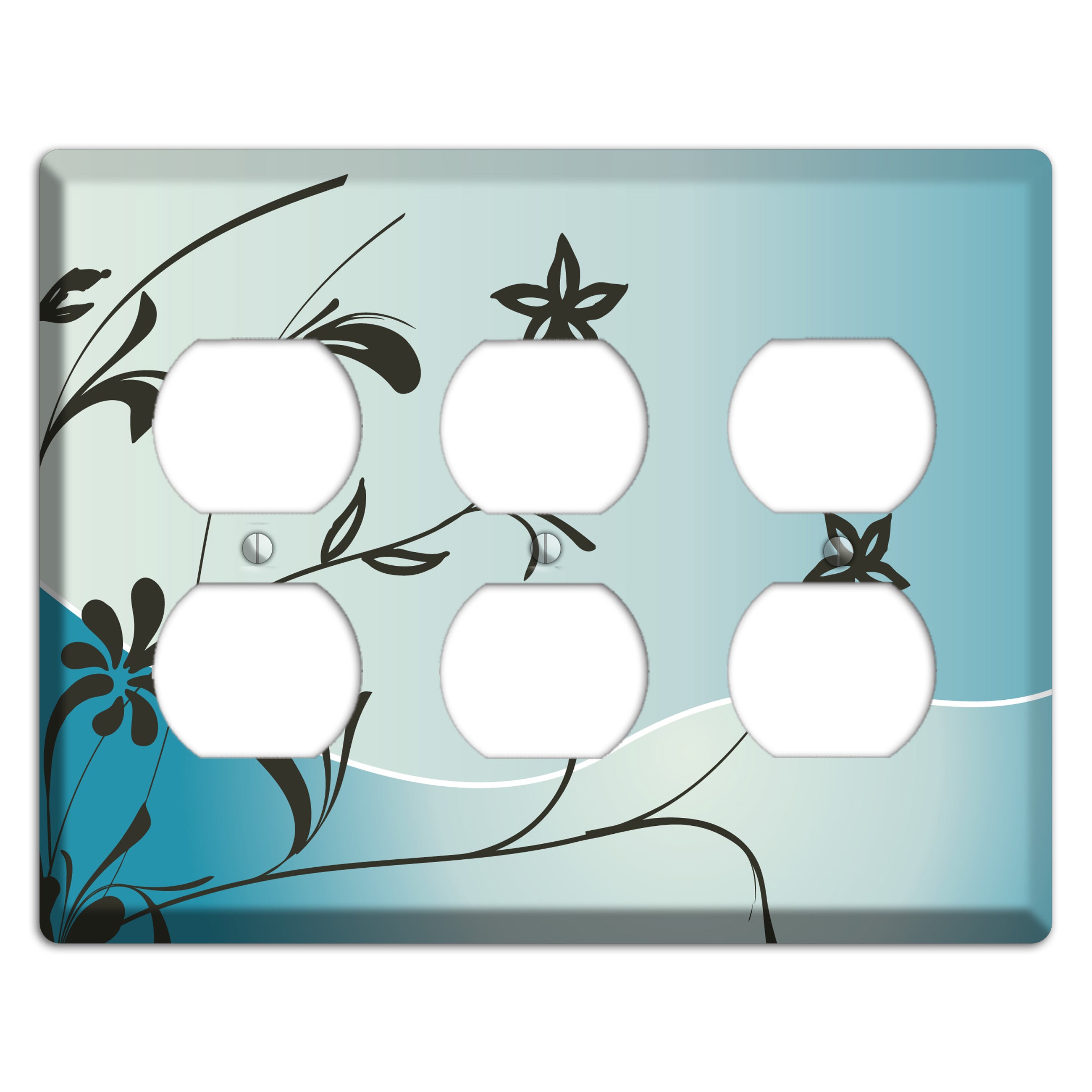 Blue-grey Floral Sprig 3 Duplex Wallplate