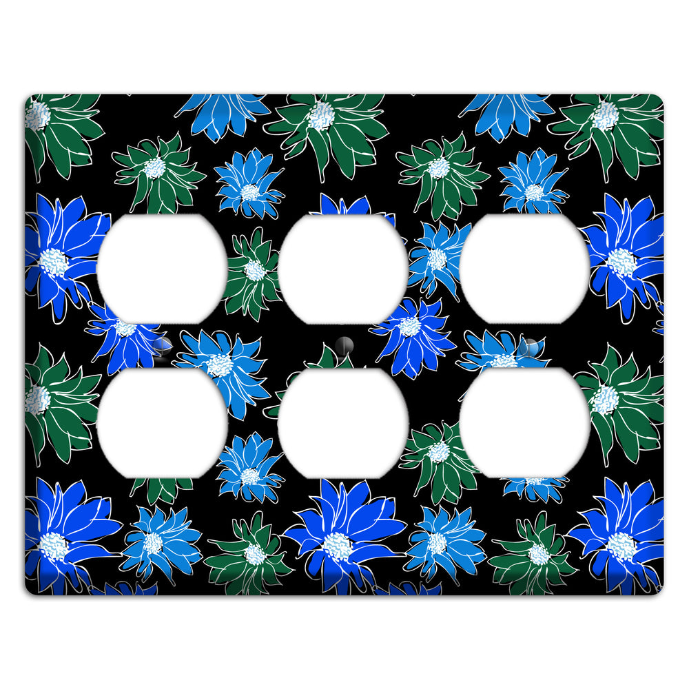 Blue and Green Flowers 3 Duplex Wallplate