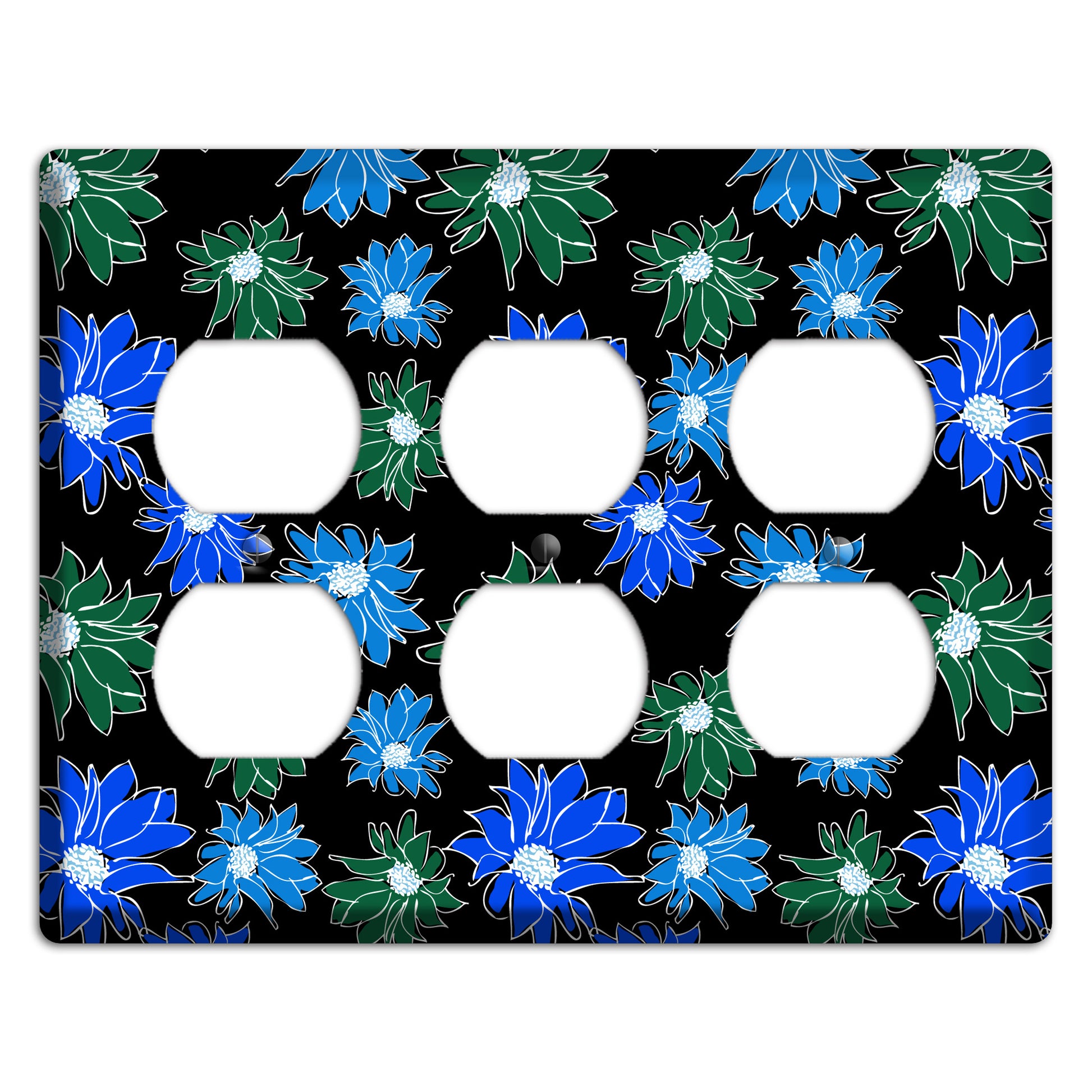 Blue and Green Flowers 3 Duplex Wallplate