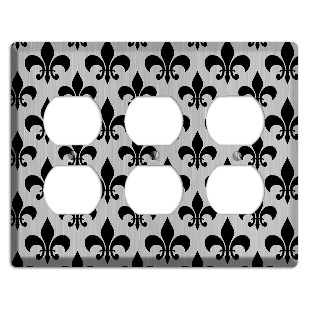 Fleur de Lis Stainless Steel 3 Duplex Wallplate
