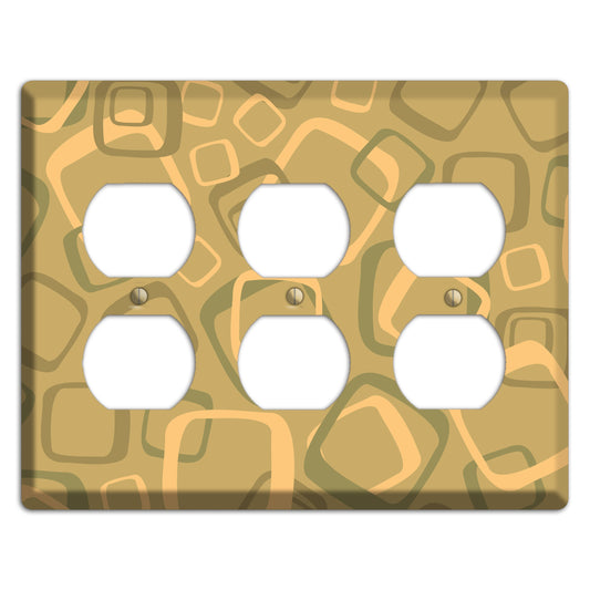 Multi Olive Random Retro Squares 3 Duplex Wallplate