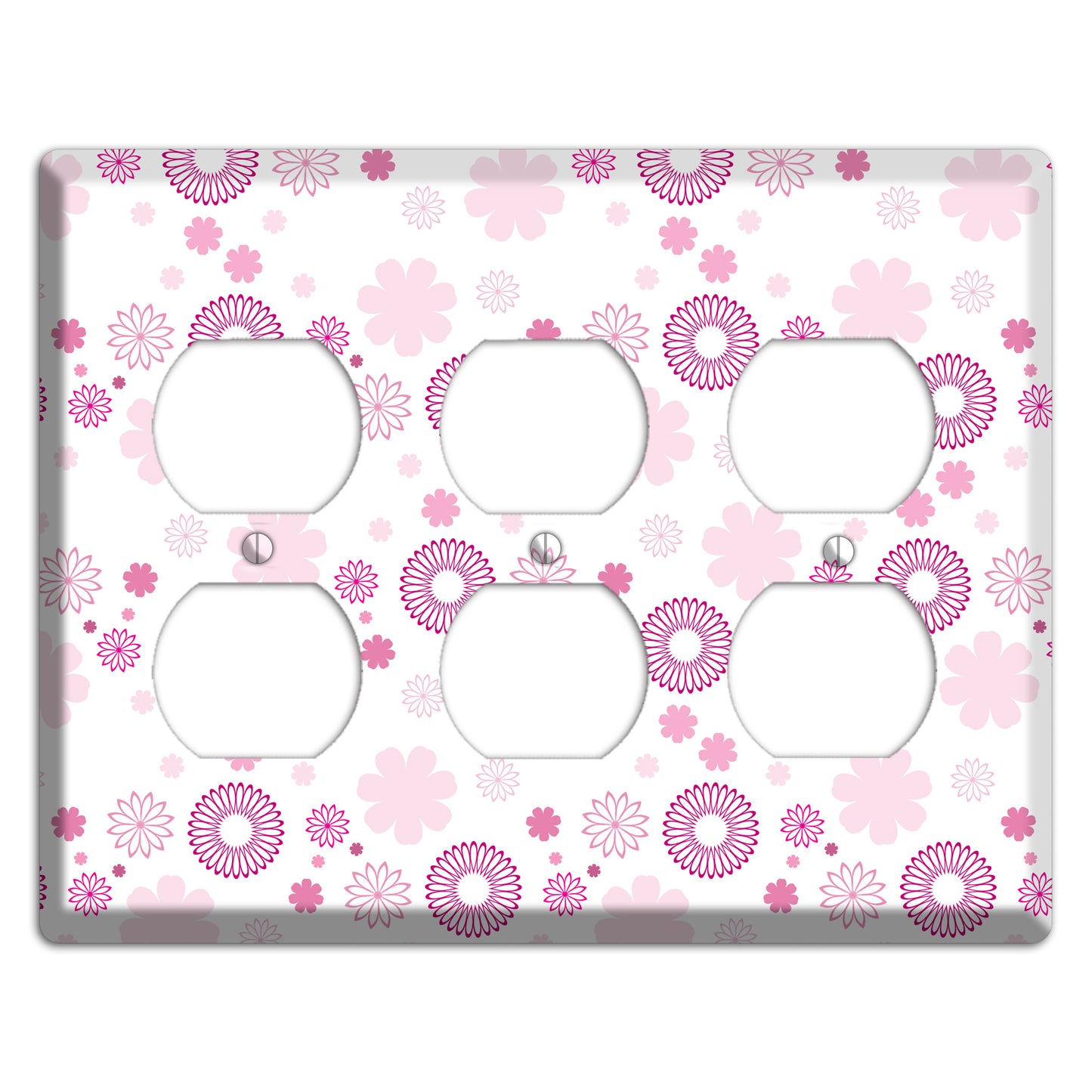 White with Pink and Purple Floral Contour Retro Burst 3 Duplex Wallplate