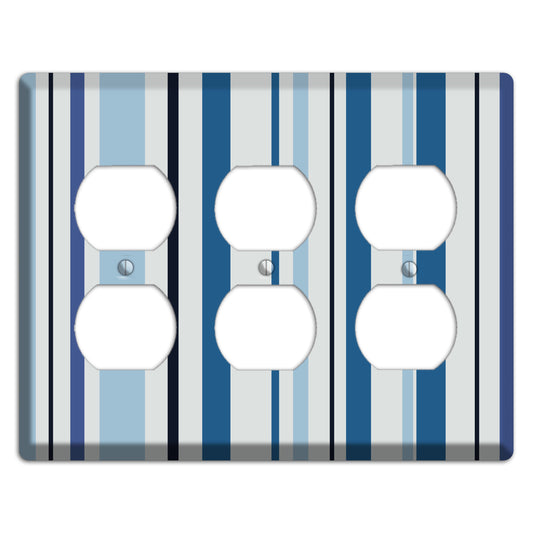 Multi White and Blue Vertical Stripe 3 Duplex Wallplate