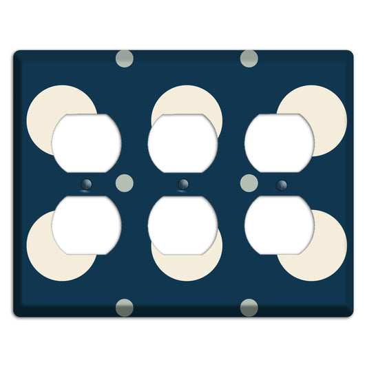 Navy with Off White and Blue Multi Medium Polka Dots 3 Duplex Wallplate