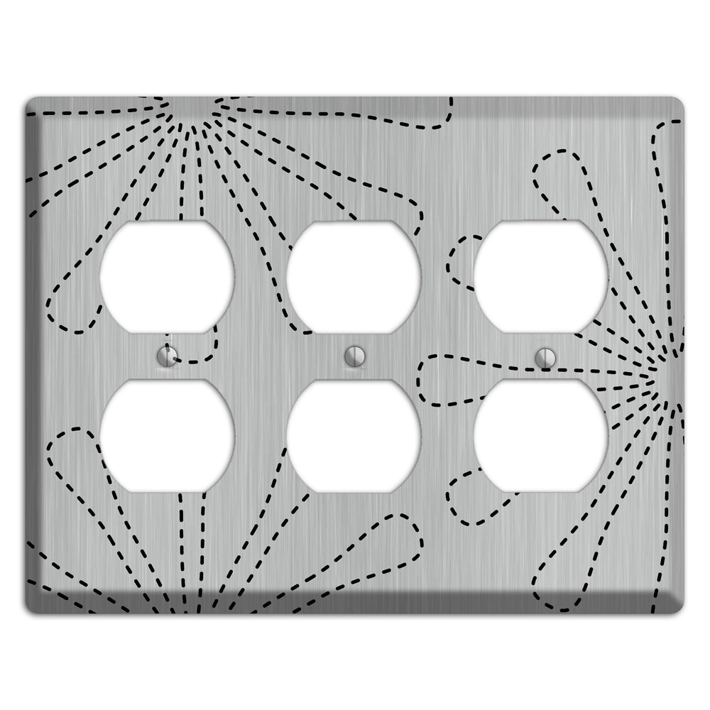 Retro Stipple Floral Stainless Steel 3 Duplex Wallplate