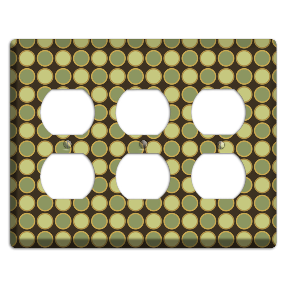 Dark Grey with Multi Olive Tiled Dots 3 Duplex Wallplate