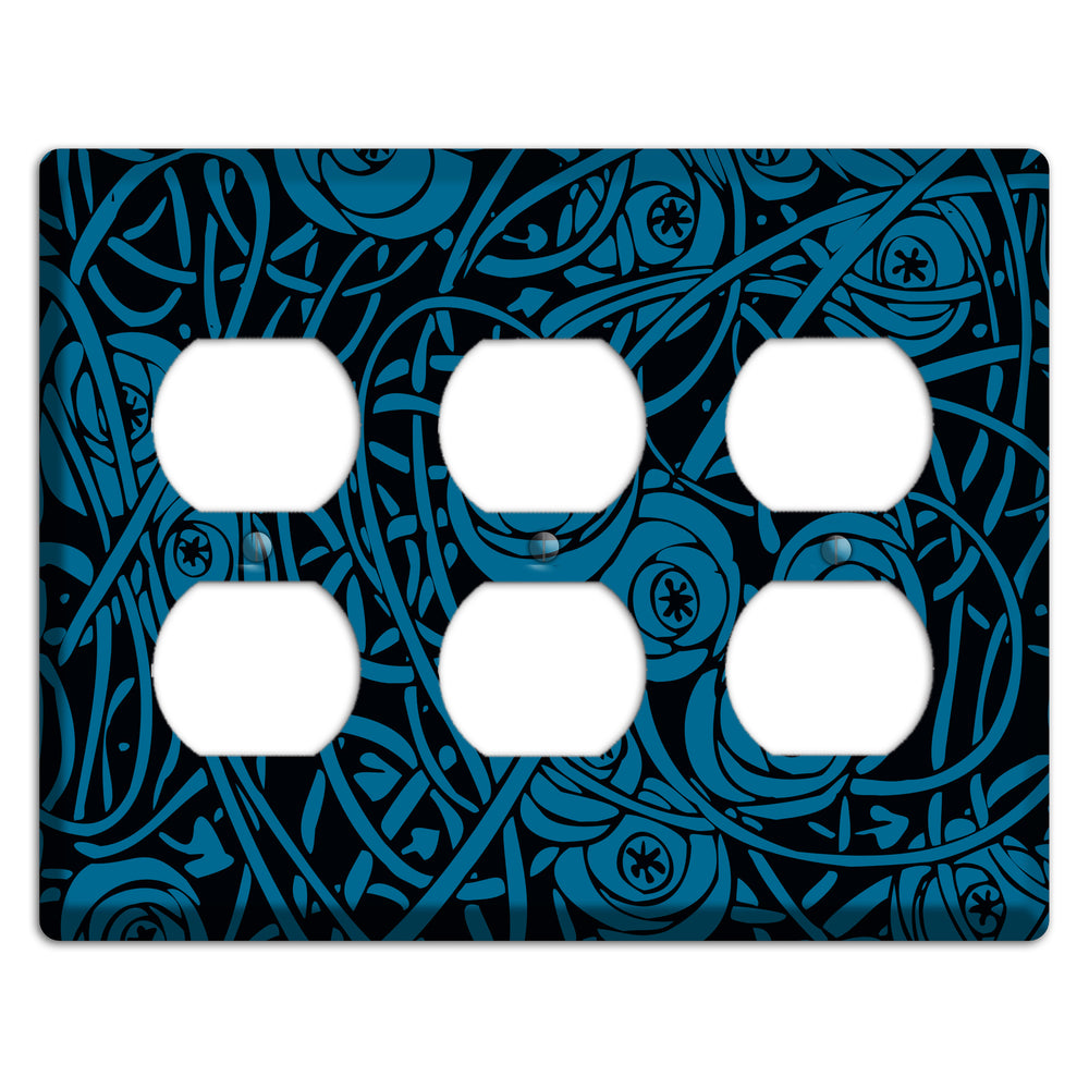 Black and Blue Deco Floral 3 Duplex Wallplate