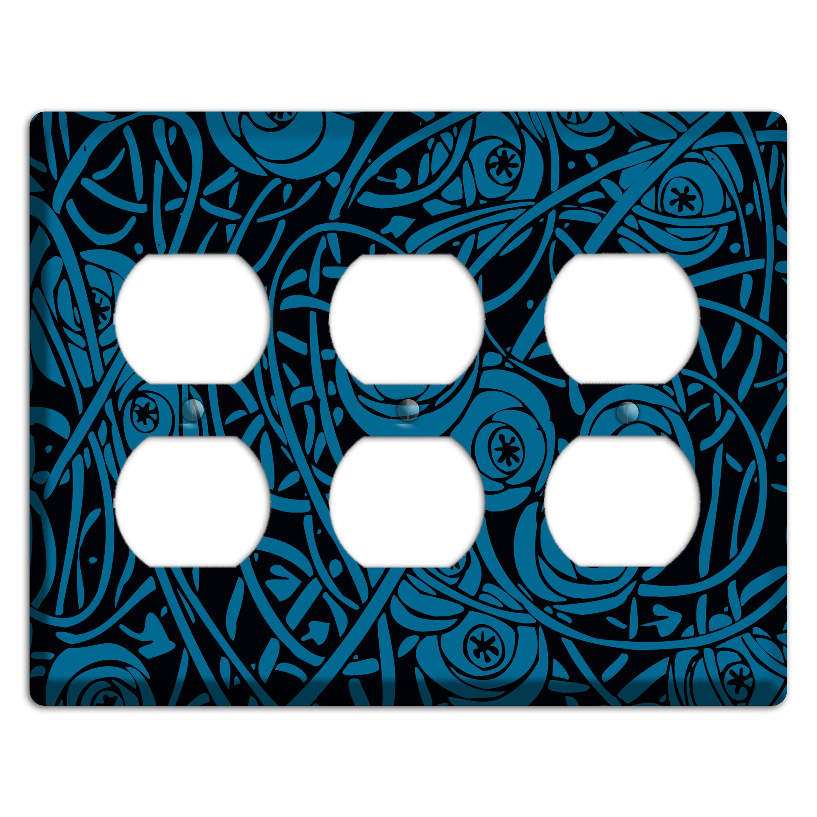 Black and Blue Deco Floral 3 Duplex Wallplate