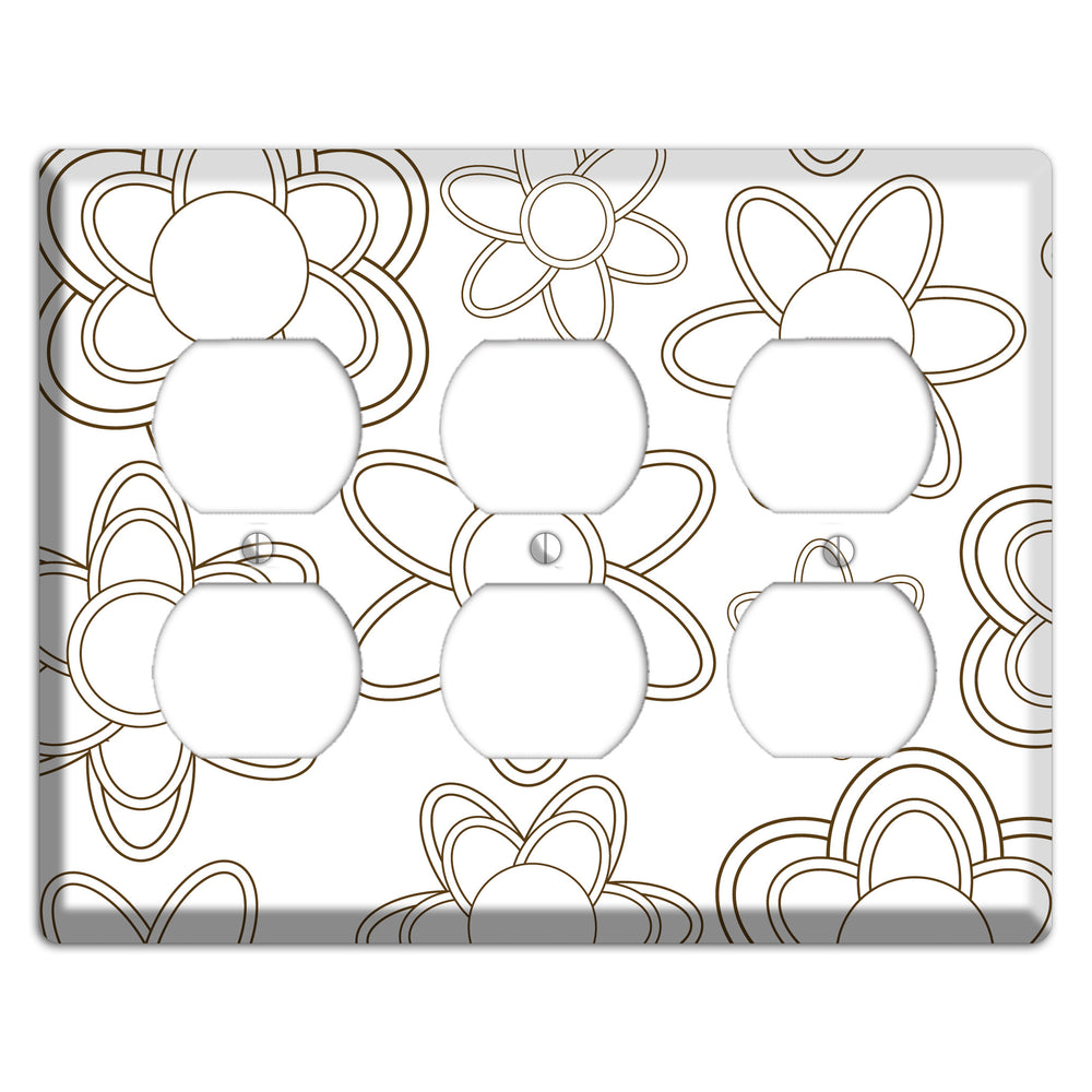 White with Retro Floral Contour 3 Duplex Wallplate