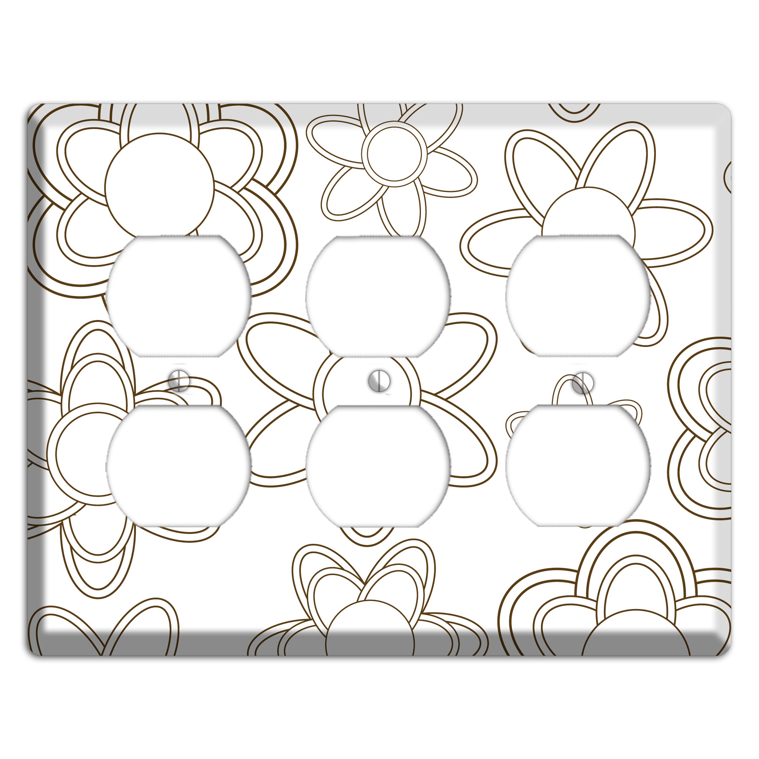 White with Retro Floral Contour 3 Duplex Wallplate